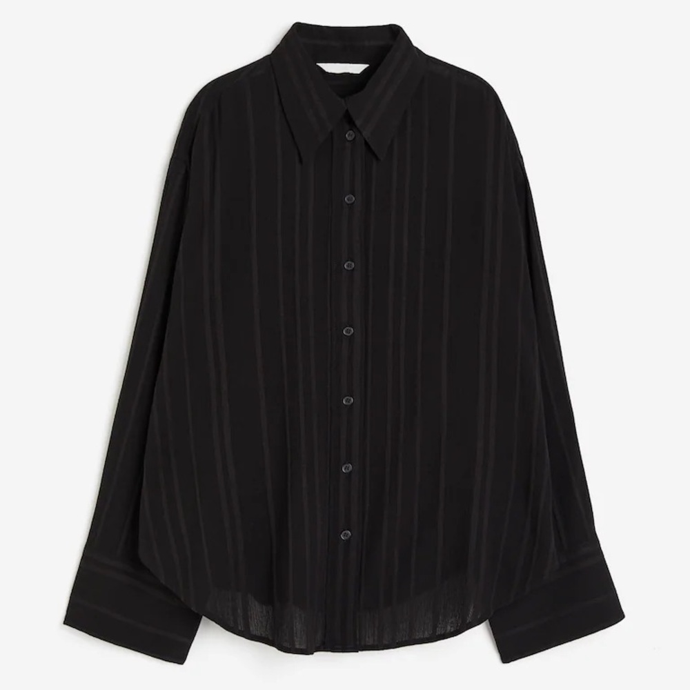 H&M OVERSIZED CRINKLED SHIRT Black XS Button Down Blouse